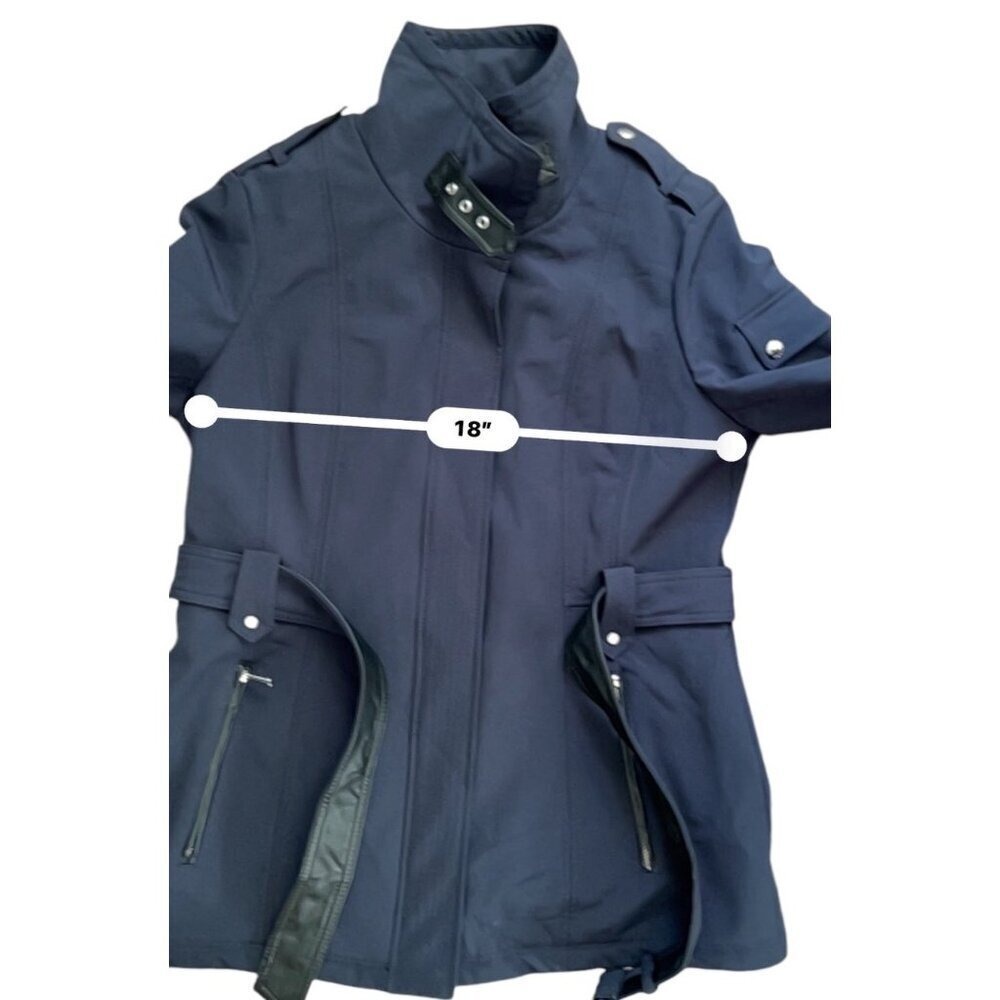 Michael Kors Navy Urban Minimalist Belted Neoprene Modern Classic Long Line Coat - Picture 6 of 9
